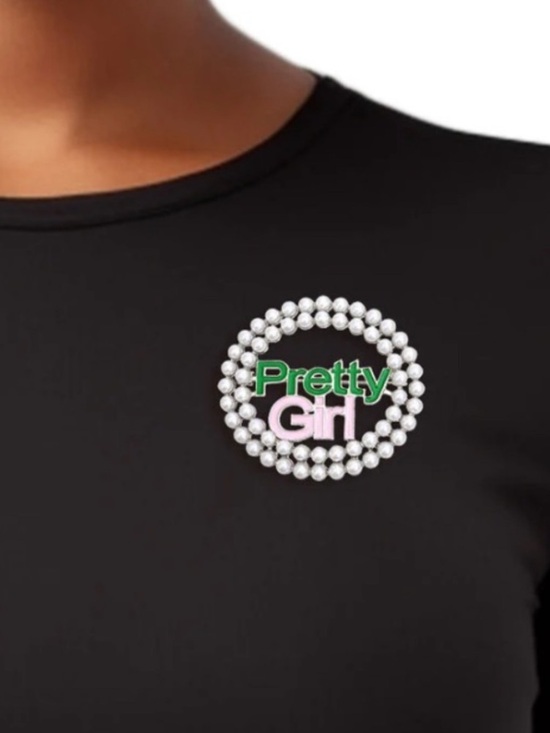 CC and Me Boutique Jewelry - Alpha Kappa Alpha AKA Pretty Girl Round Brooch Pin NWT Pink Green Sorority Gift